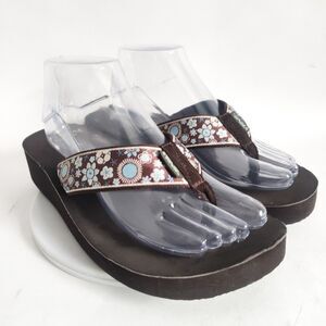 Teva Sandals Womens Size 10 Flip Flops Platform Wedge Thong Comfortable Floral